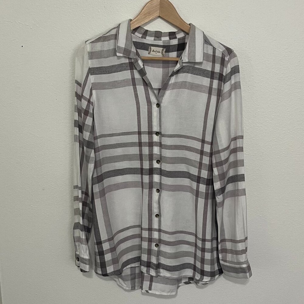Altard State | Grey Brown Plaid Flannel Button Down Shirt, size S
